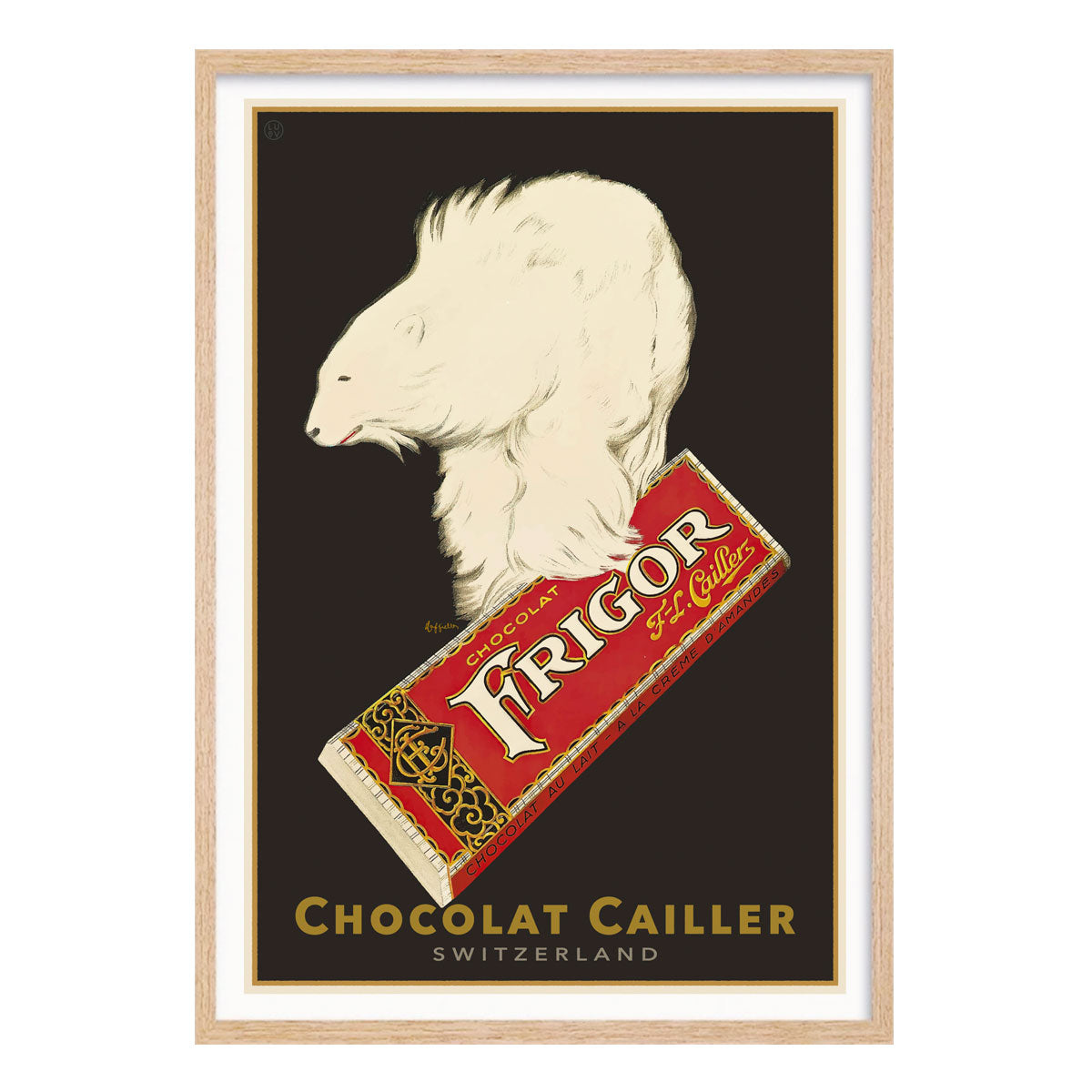 Chocolat Cailler retro advertising poster in oak frame from Places We Luv