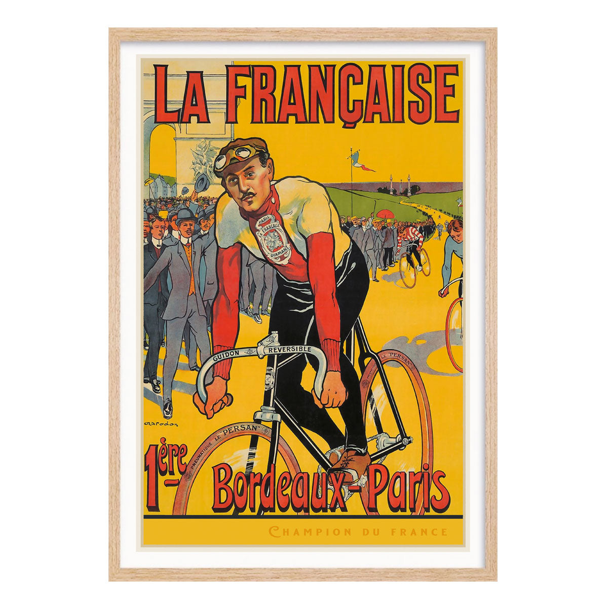 French La Francaise Diamant bicycle vintage retro poster print in oak frame from Places We Luv