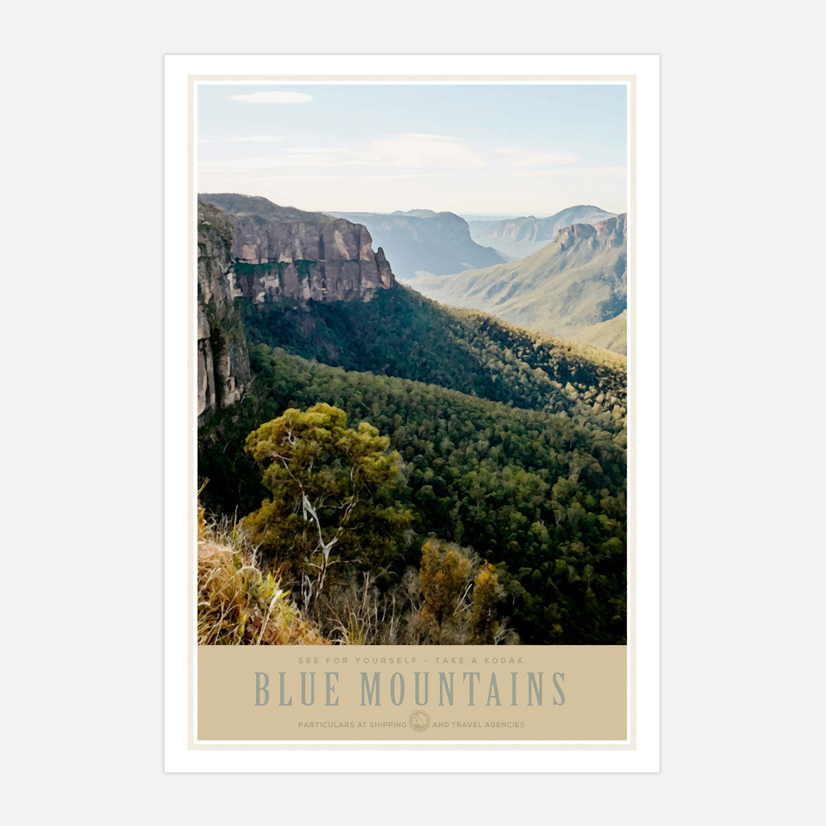 Blue Mountains vintage retro poster by Places We Luv