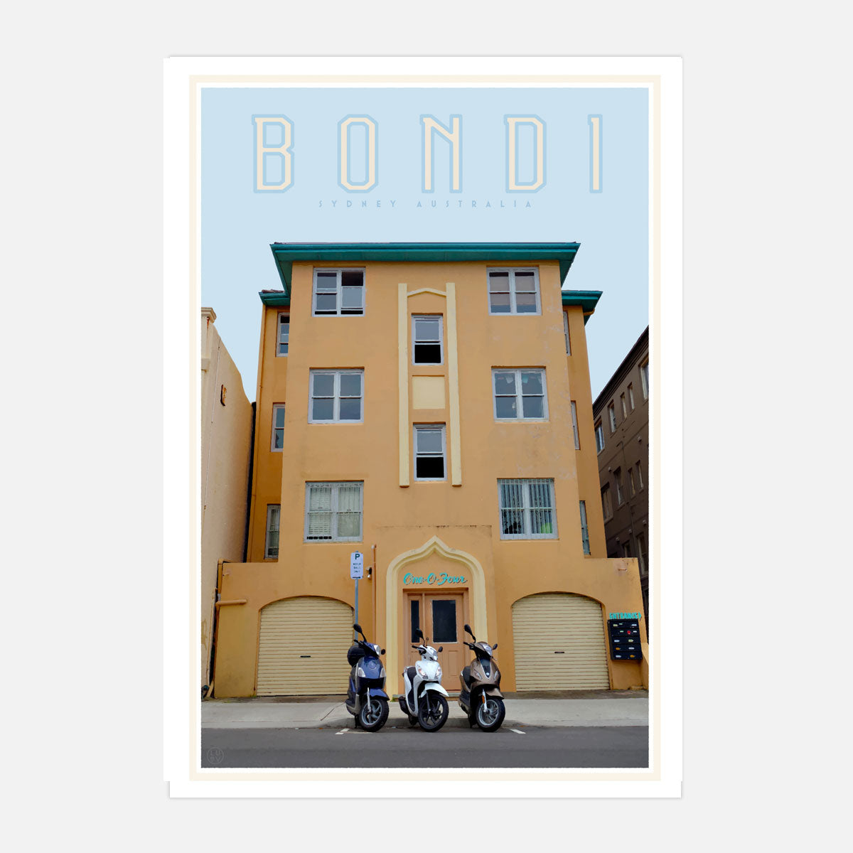 Bondi Art deco building. Vintage travel style poster by Placesweluv