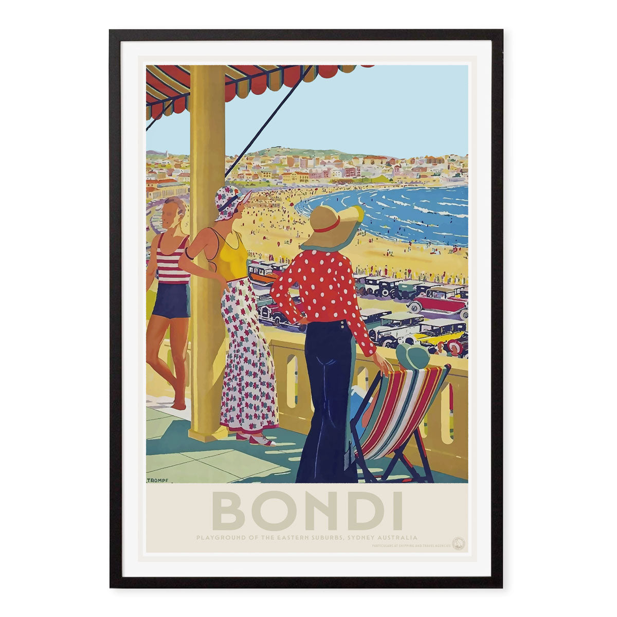 Bondi Sydney vintage advertising poster in black frame from Places We Luv