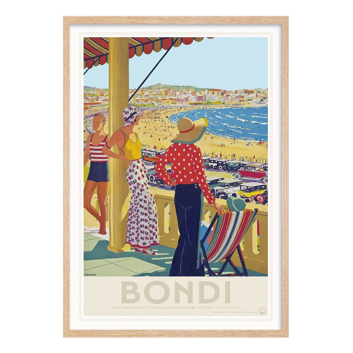 Bondi Sydney vintage advertising poster in oak frame from Places We Luv