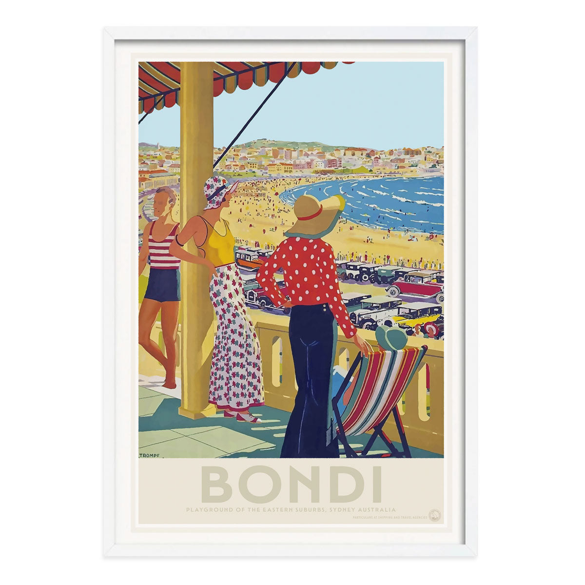 Bondi Sydney vintage advertising poster in white frame from Places We Luv