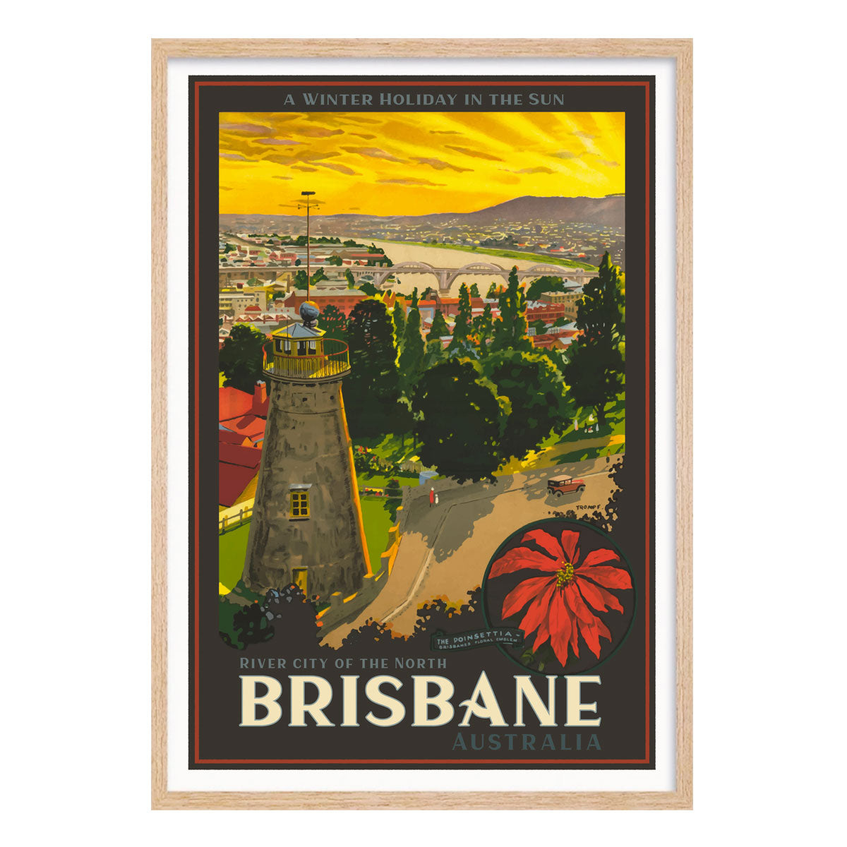 Brisbane vintage retro advertising poster print in oak from Places We Luv