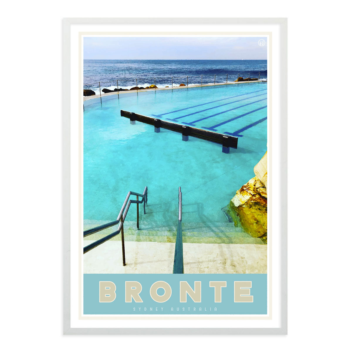 Bronte blue pool vintage travel style white framed print by places we luv