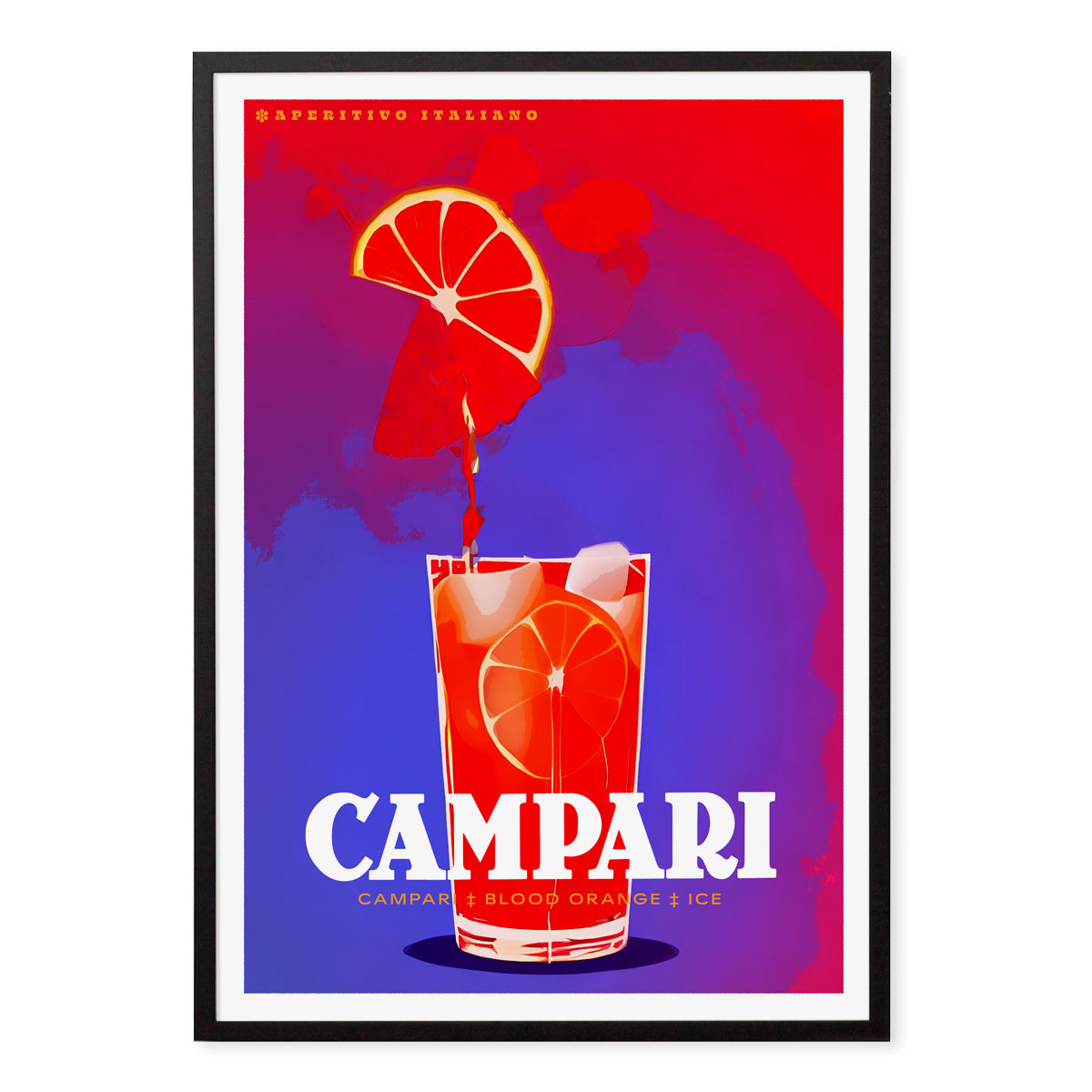 Campari orange Italy vintage retro poster print in black frame from Places We Luv