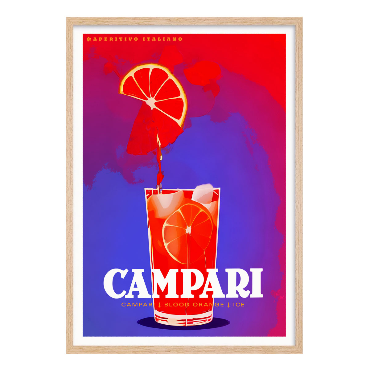 Campari orange Italy vintage retro poster print in oak frame from Places We Luv