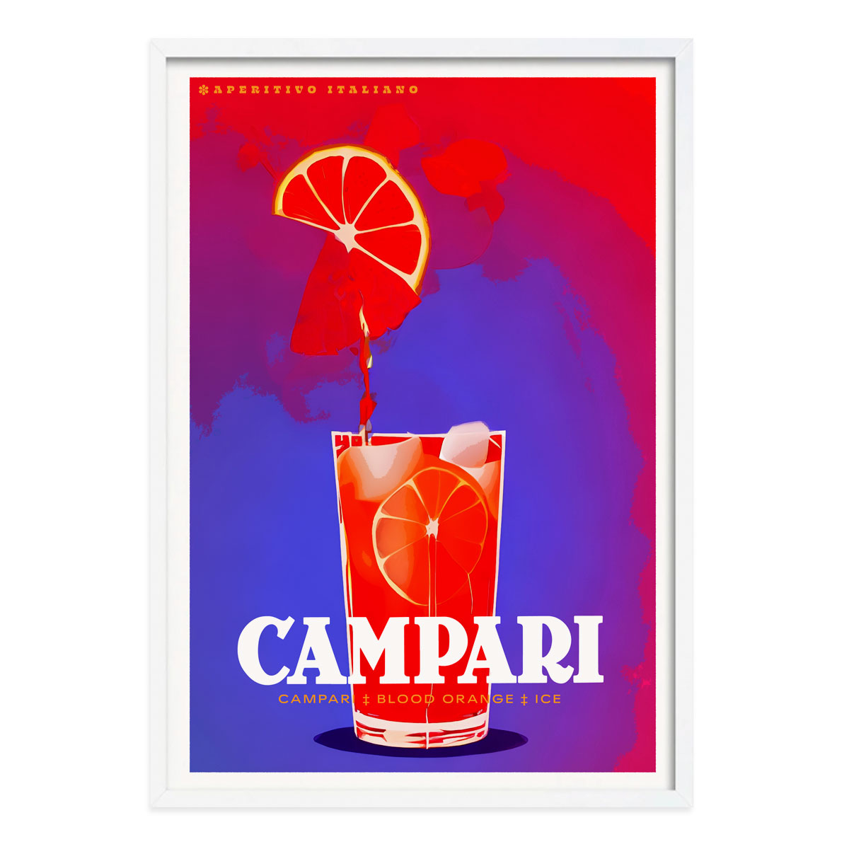 Campari orange Italy vintage retro poster print in white frame from Places We Luv