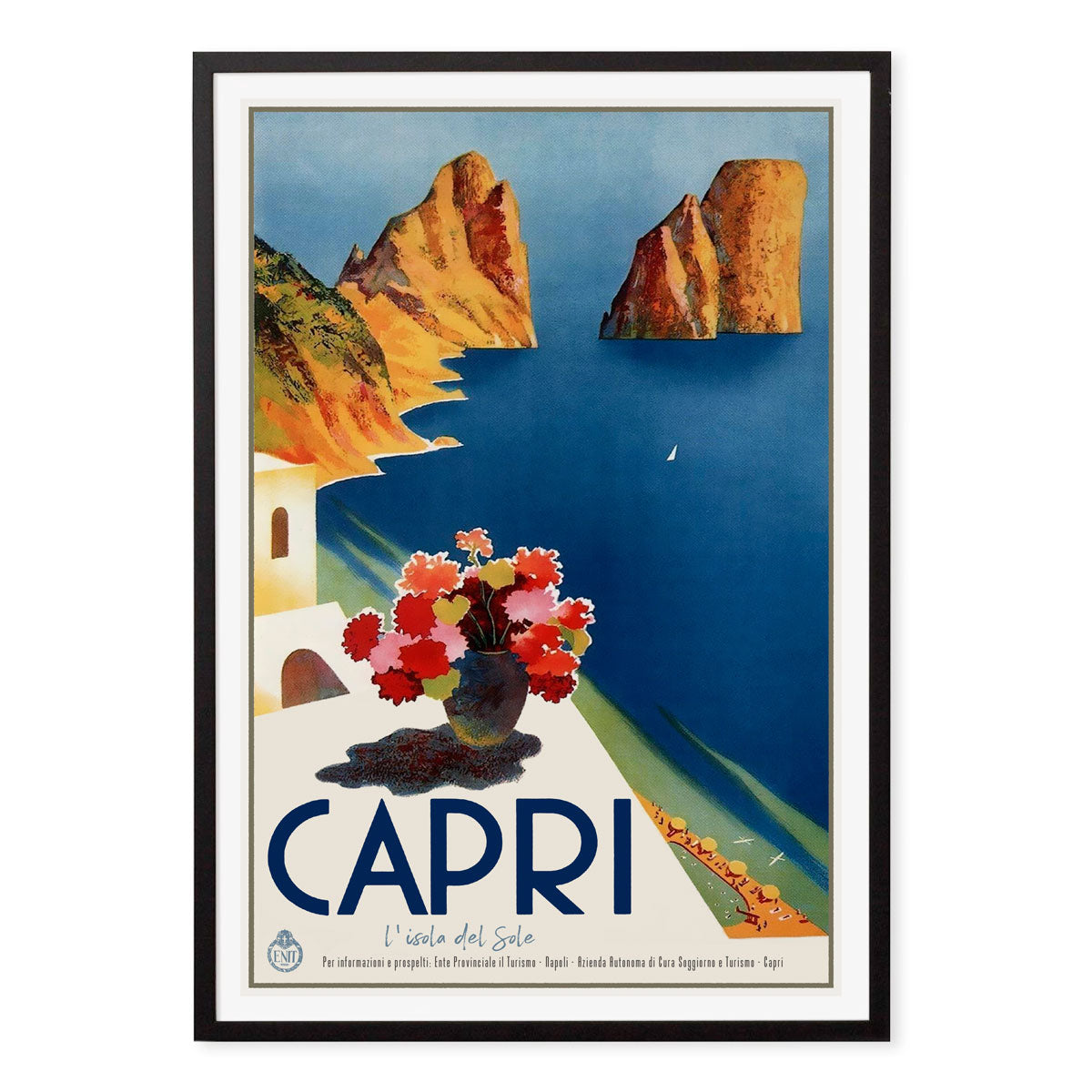 Capri Italy retro vintage travel poster print in black frame from Places We Luv