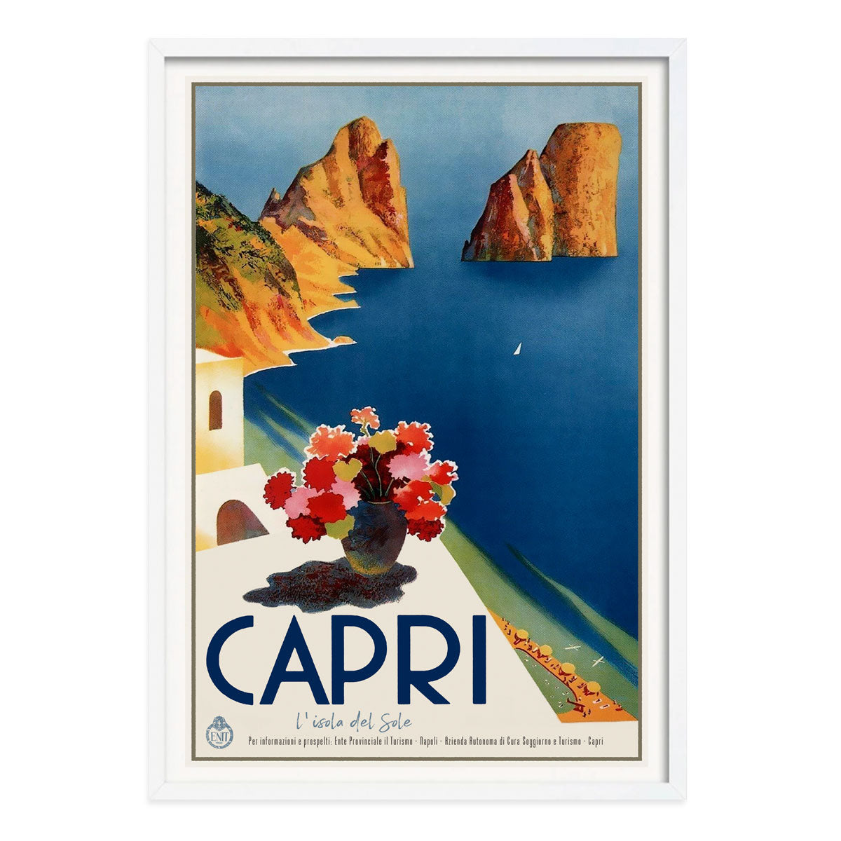Capri Italy retro vintage travel poster print in white frame from Places We Luv