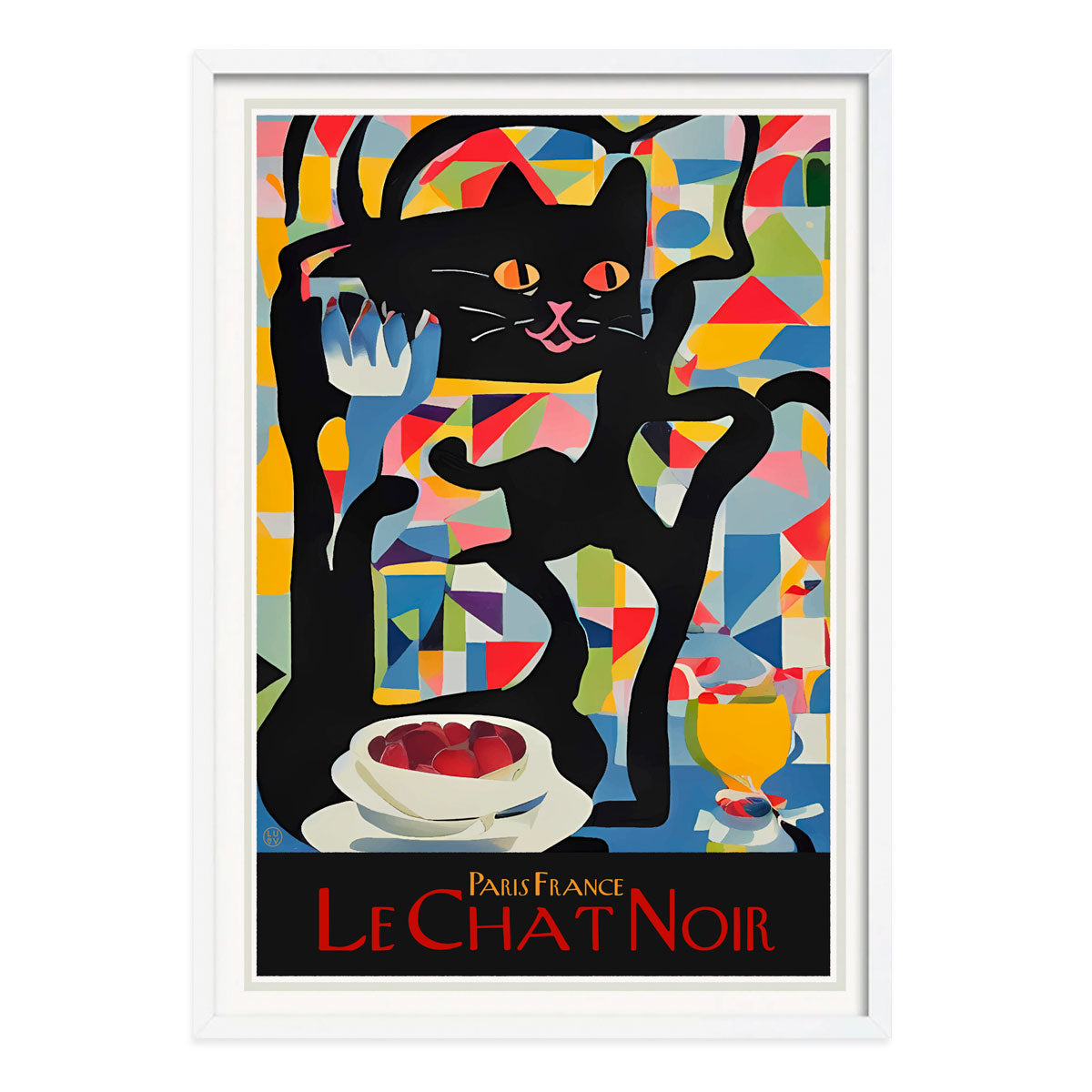 Le chat Noir Paris vintage retro poster print in white frame from Places We Luv