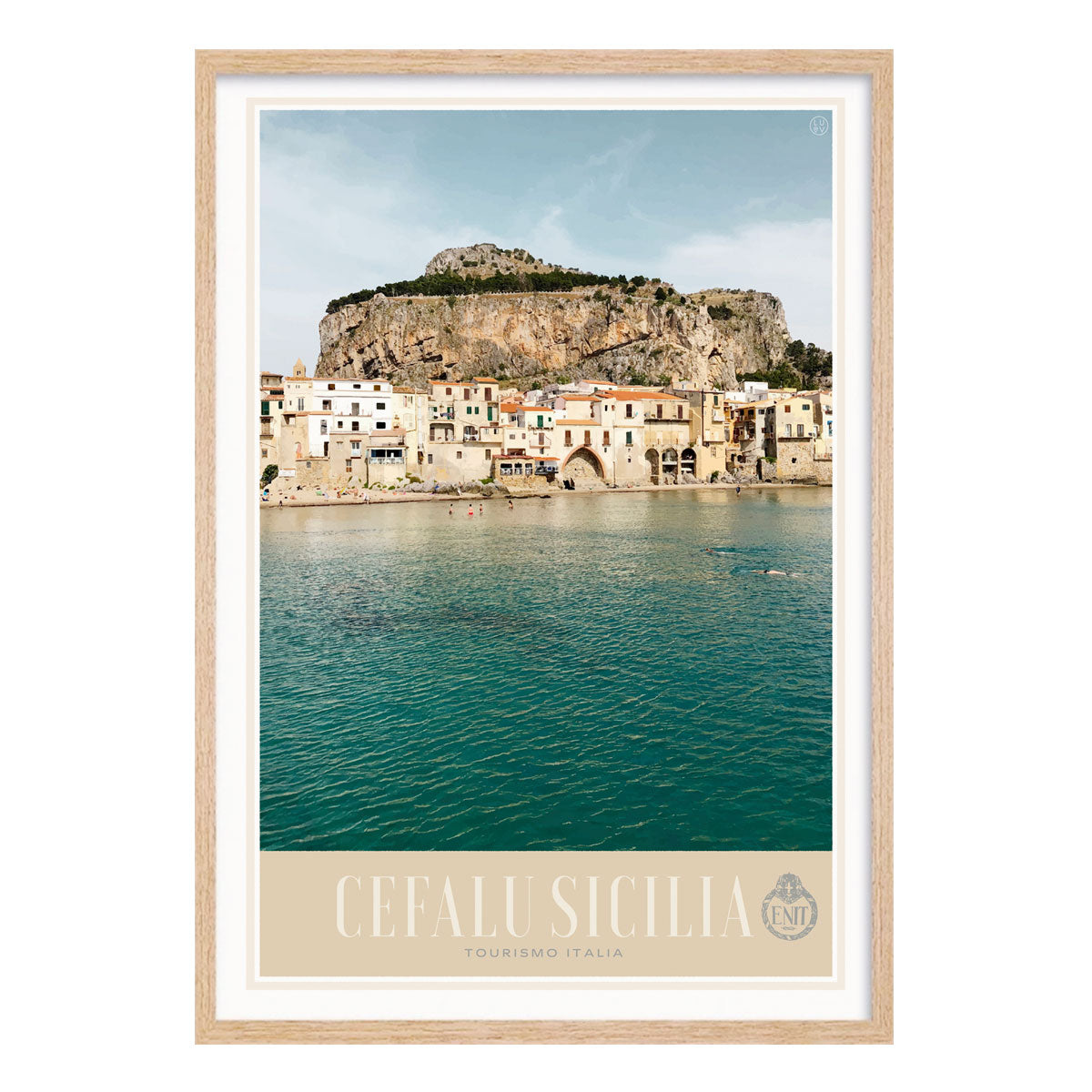 Cefalu Sicily retro vintage poster print in oak frame from Places We Luv