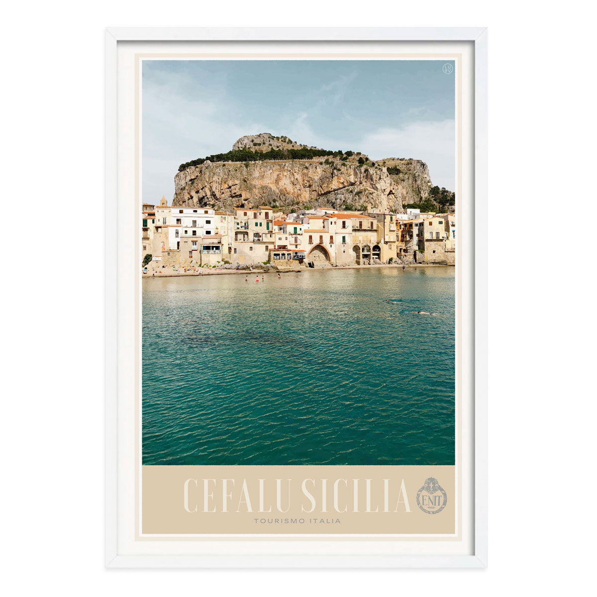 Cefalu Sicily retro vintage poster print in white from Places We Luv