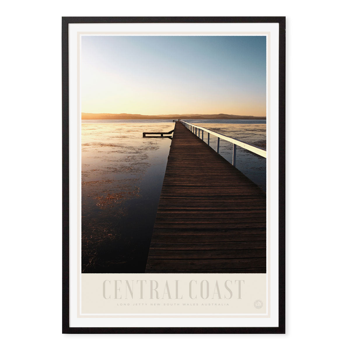 Long Jetty Central Coast NSW retro vintage poster print in black frame by Places We Luv
