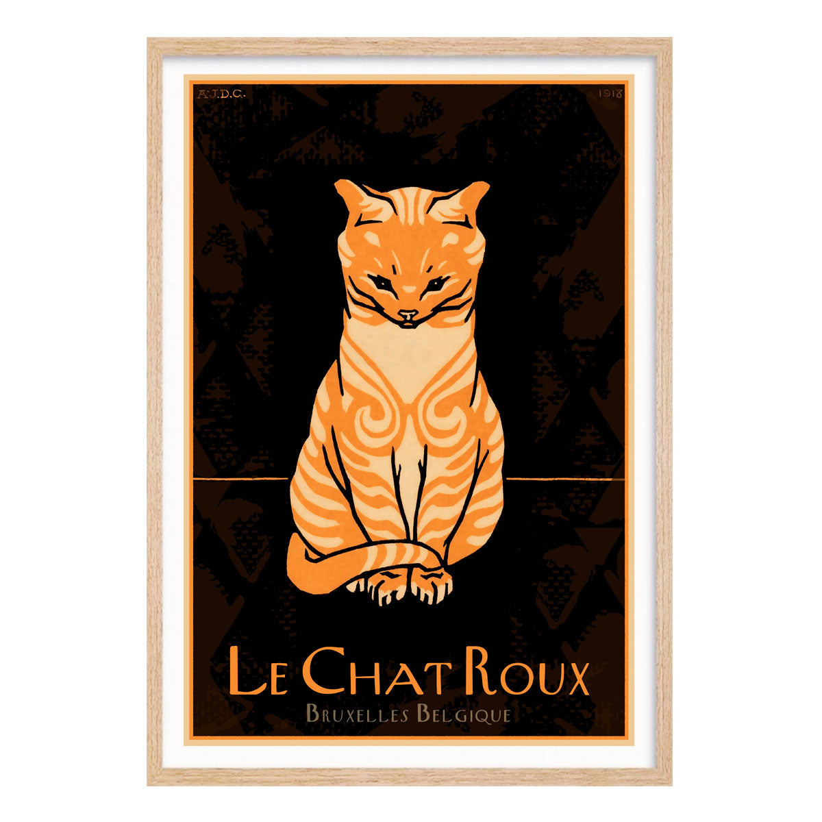 Le Chat Roux vintage retro poster print in oak frame from Places We Luv