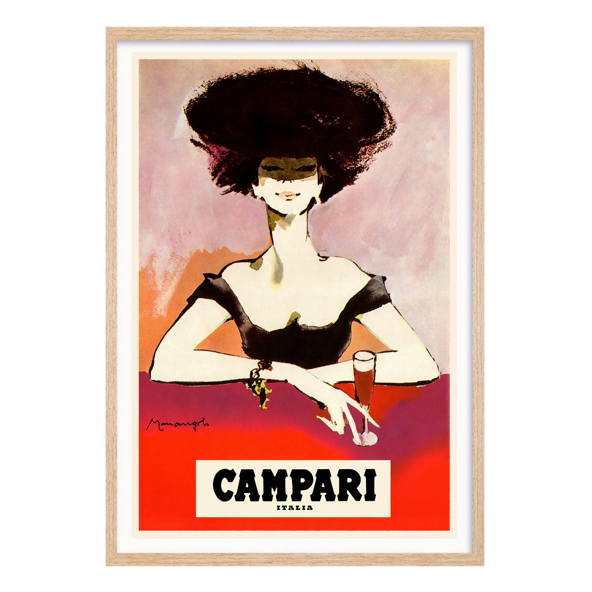 Campari Italy vintage retro poster print in oak frame from Places We Luv