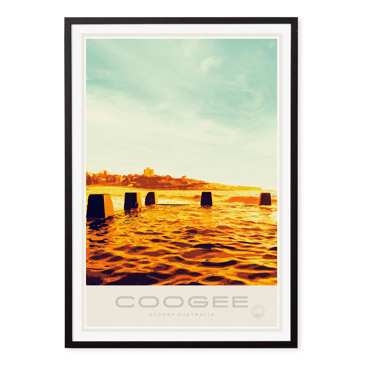 Coogee Pool Sydney vintage travel style poster print in black frame by places we luv