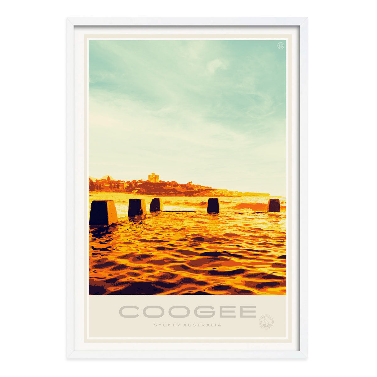 Coogee Pool Sydney vintage travel style poster print in white frame by places we luv