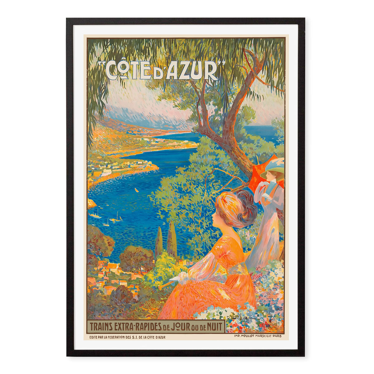 Cote d' Azure vintage retro travel advertising poster in black frame from Places We Luv