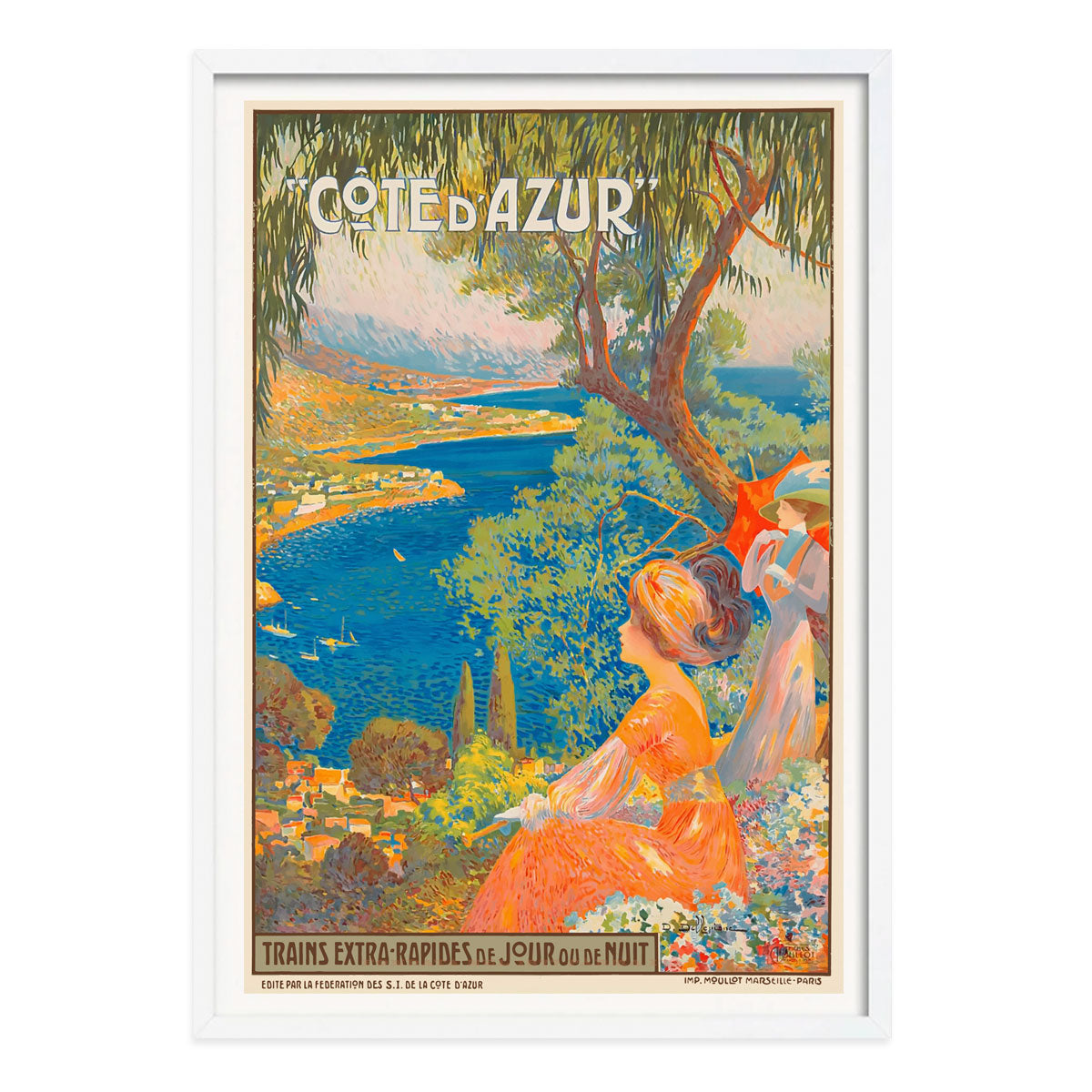 Cote d' Azure vintage retro travel advertising poster print in white frame from Places We Luv