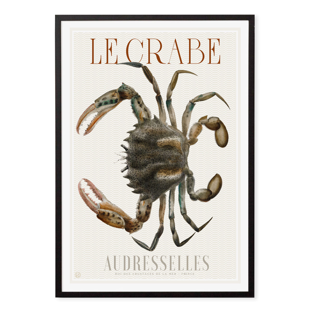 French Crab retro vintage poster print in black frame from Places We Luv
