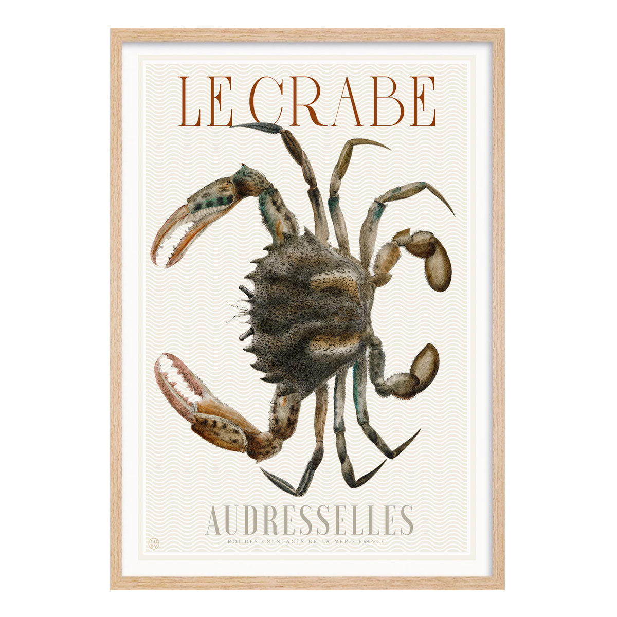 French Crab retro vintage poster print in oak frame from Places We Luv