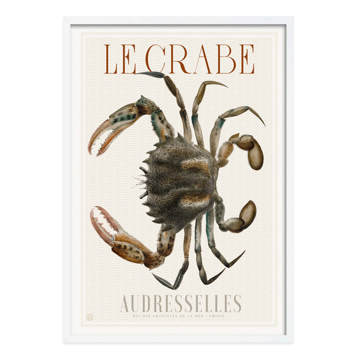 French Crab retro vintage poster print in white frame from Places We Luv