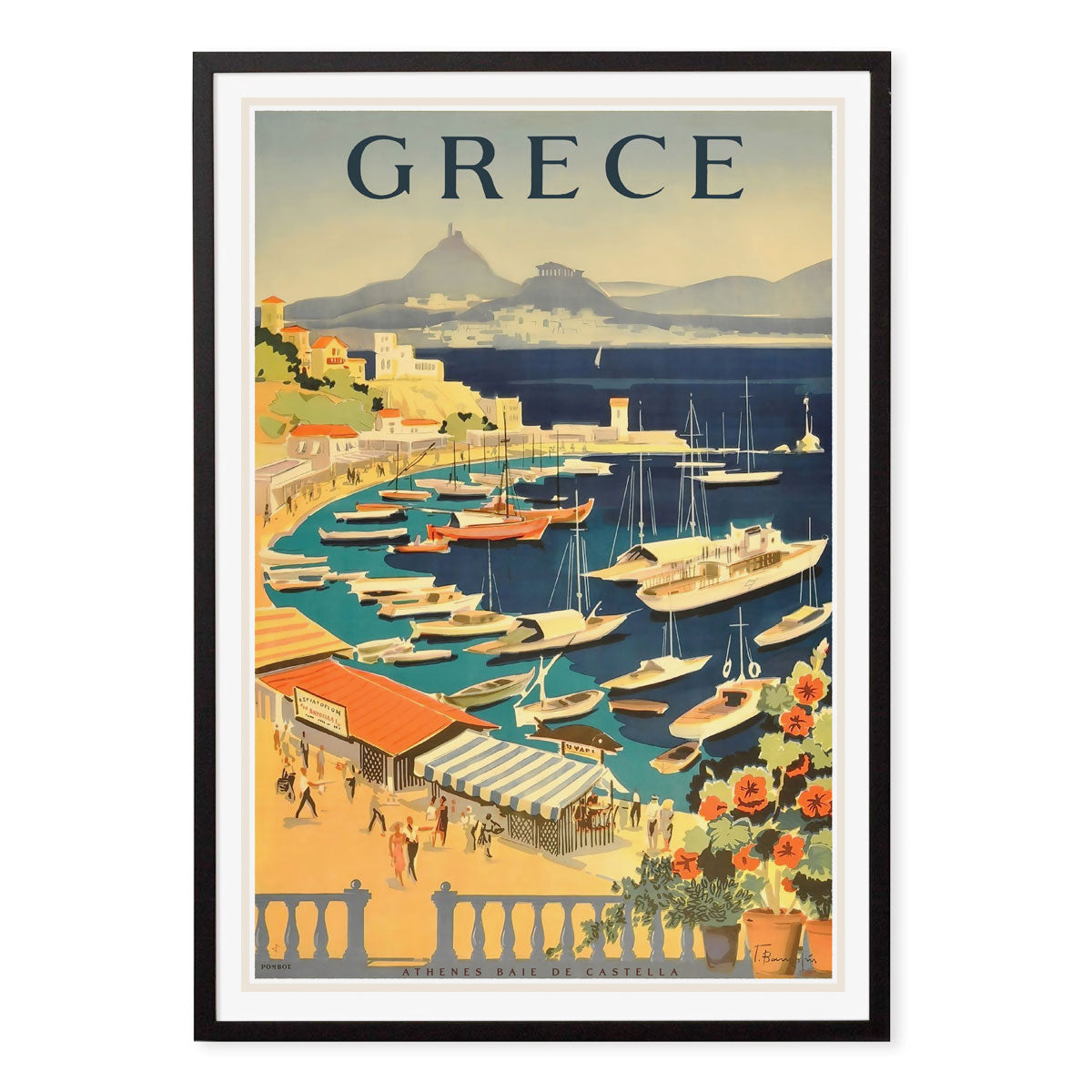 Athens Greece vintage retro poster print in black frame from Places We Luv