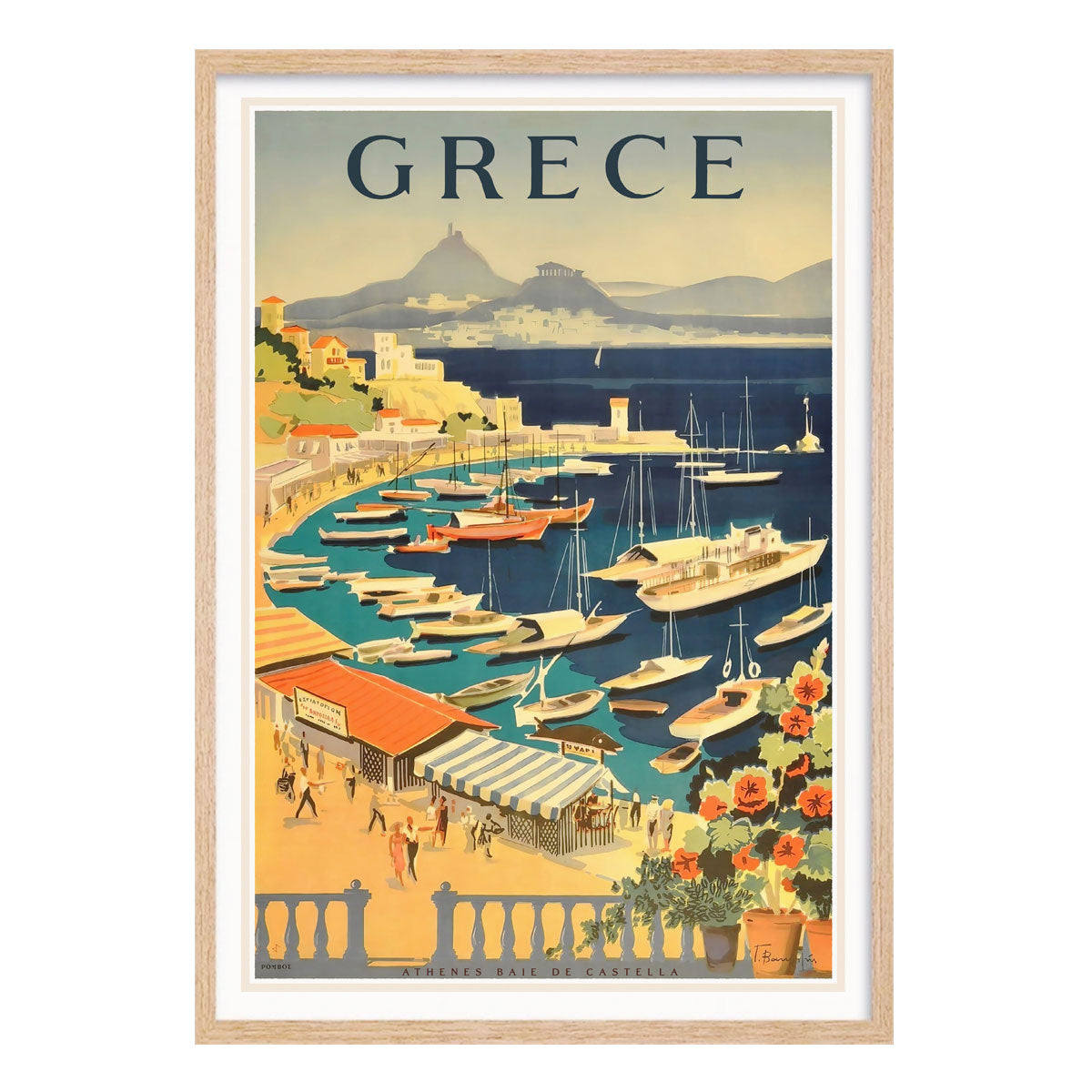 Athens Greece vintage retro poster print in oak frame from Places We Luv
