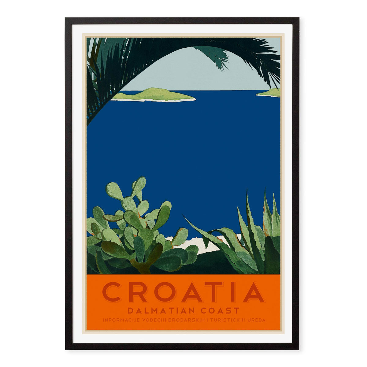 Croatia retro vintage travel poster print in black frame from Places We Luv