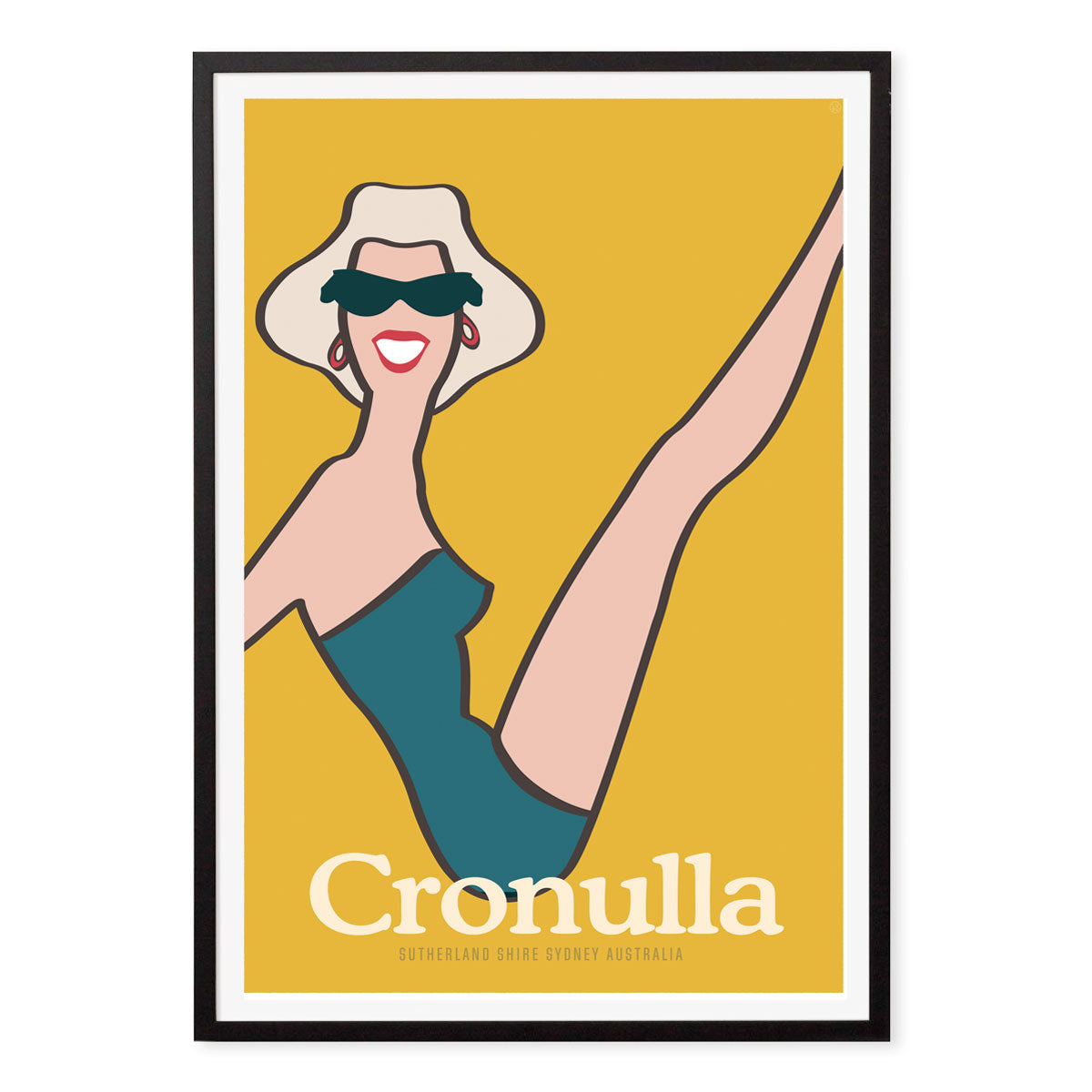 Cronulla beach girl retro vintage print in black frame from Places We Luv