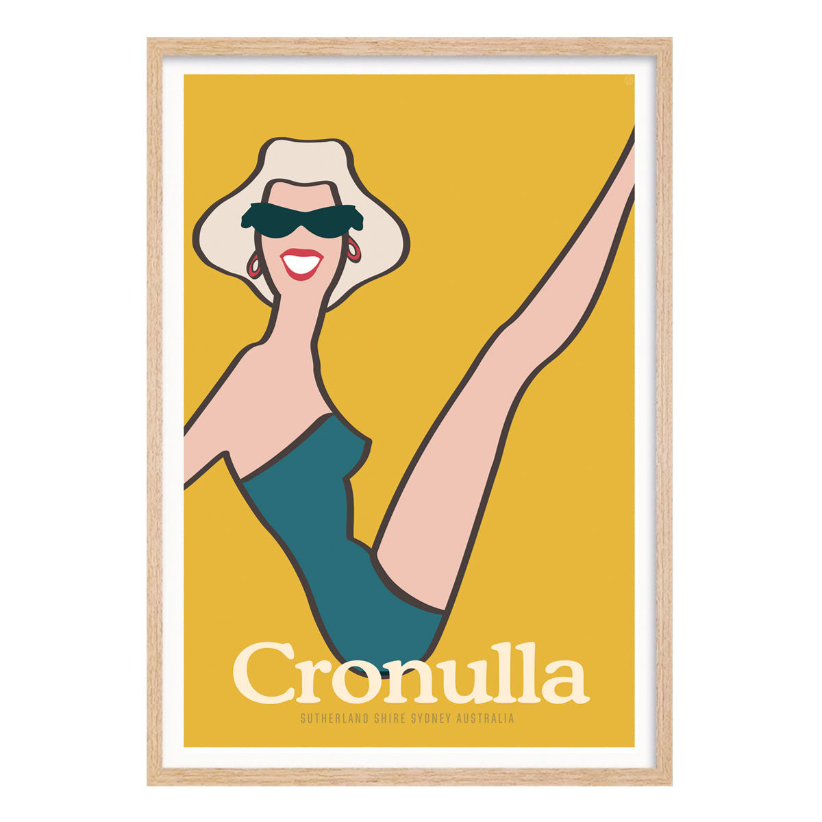 Cronulla beach girl retro vintage print in oak frame from Places We Luv