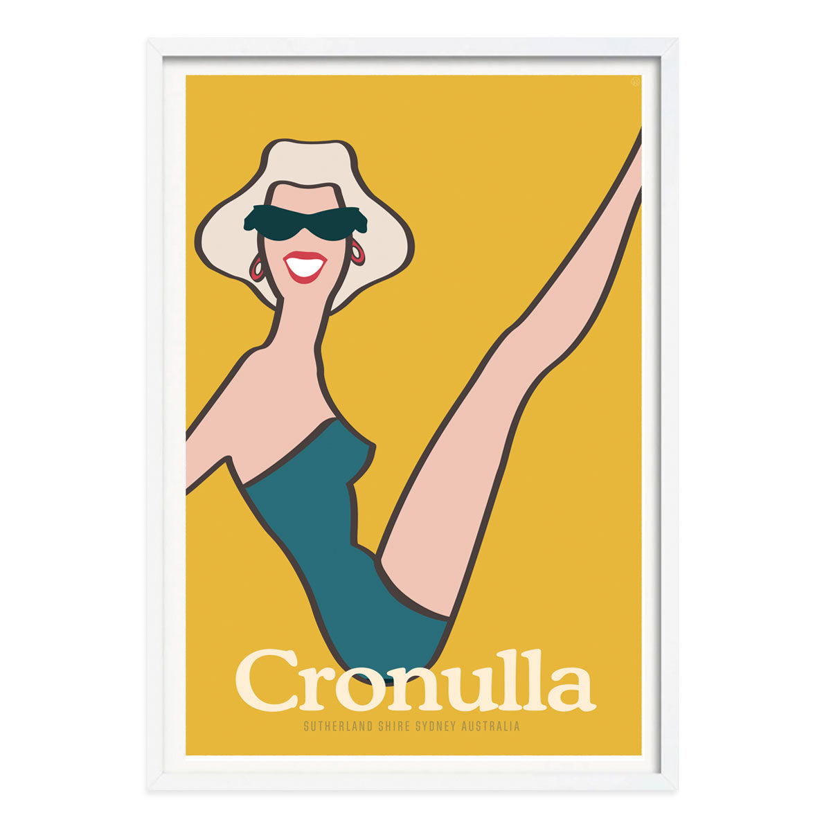 Cronulla beach girl retro vintage print in white frame from Places We Luv