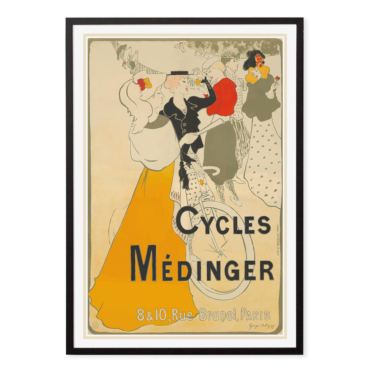 Cycles Medinger retro vintage advertising poster Paris in black frame - Places We Luv