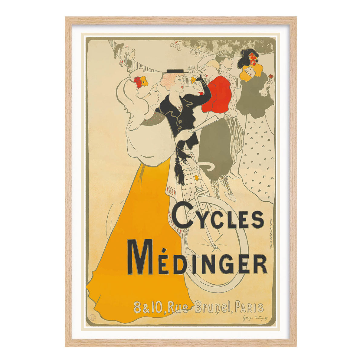 Cycles Medinger retro vintage advertising poster Paris in oak frame - Places We Luv