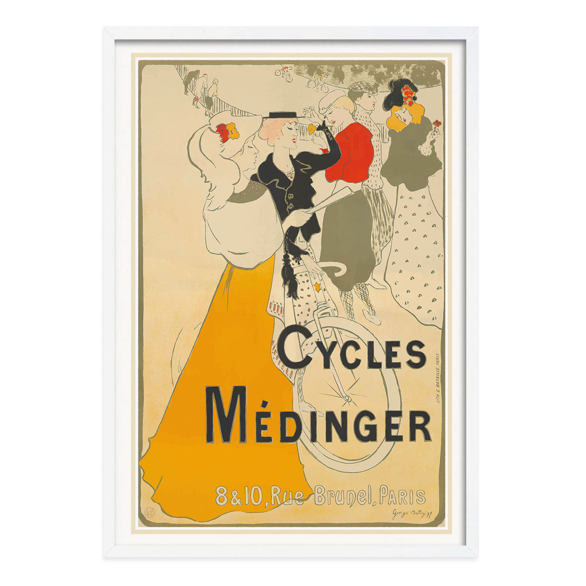 Cycles Medinger retro vintage advertising poster Paris in white frame - Places We Luv