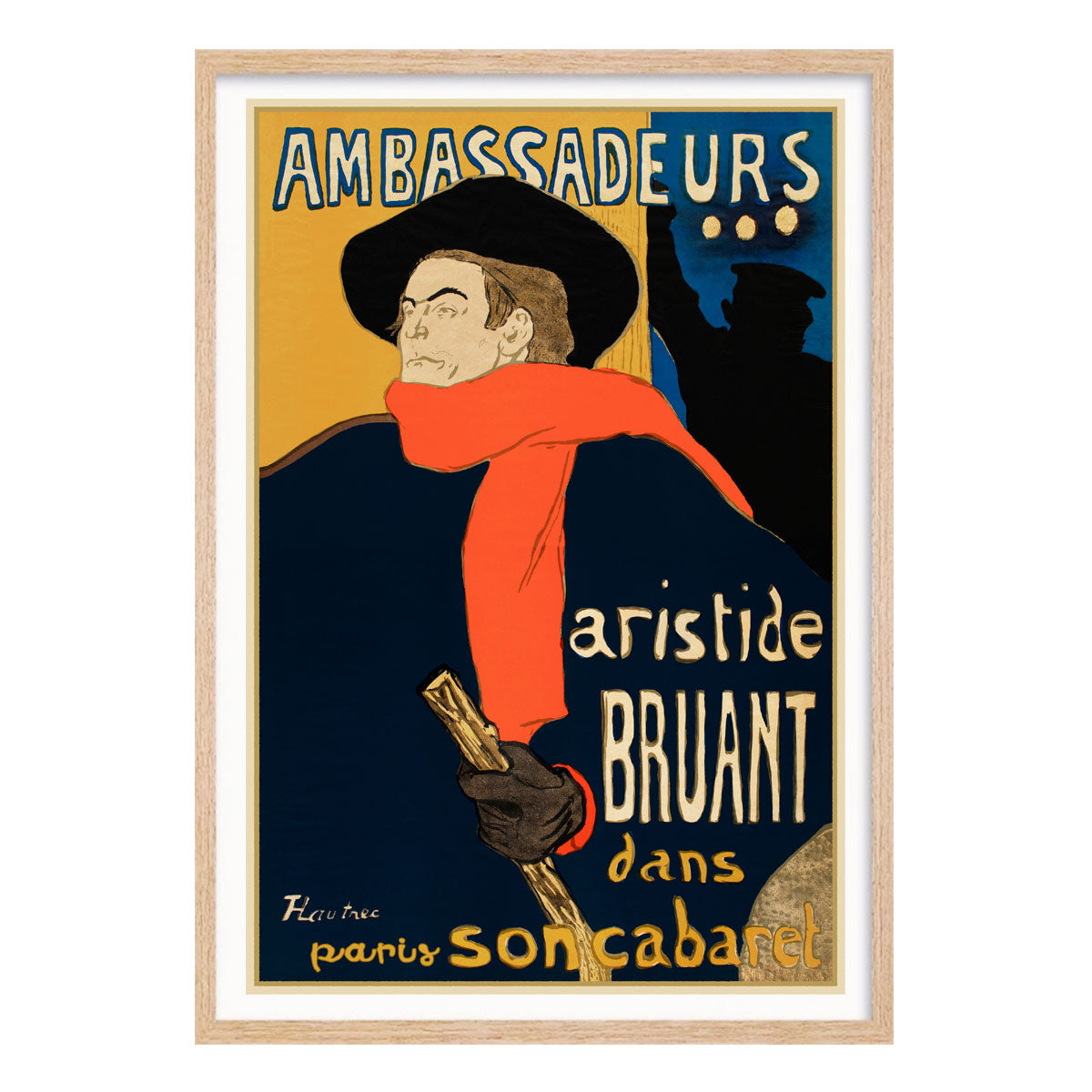 Aristide Bruant Cabaret vintage retro advertising poster in oak frame from Places We Luv