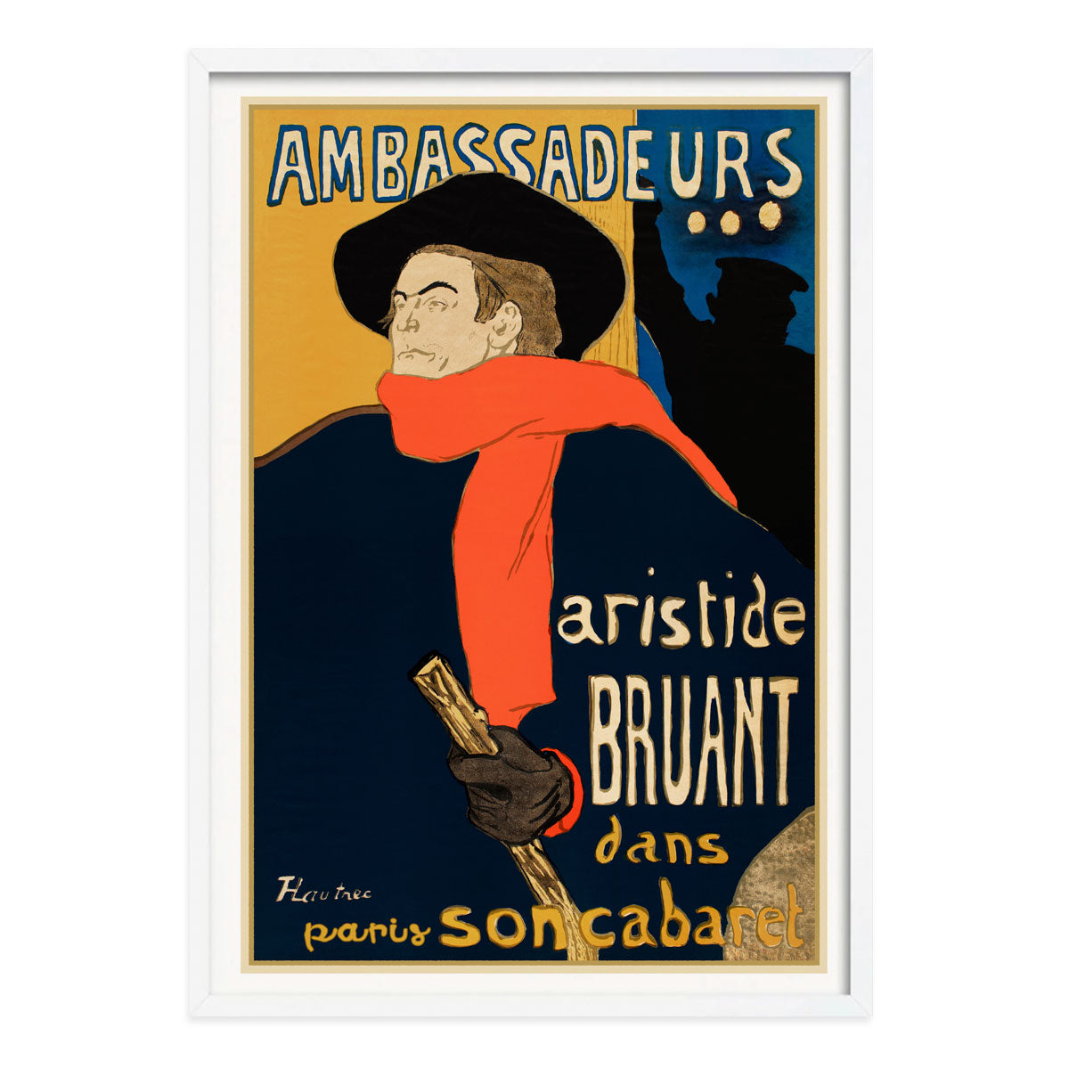 Aristide Bruant Cabaret vintage retro advertising poster in white frame from Places We Luv