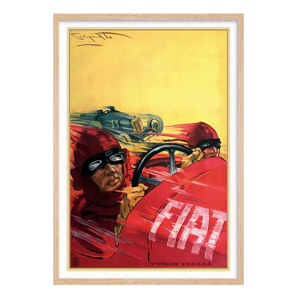 Fiat Italy vintage advertising poster in oak frame Places We Luv