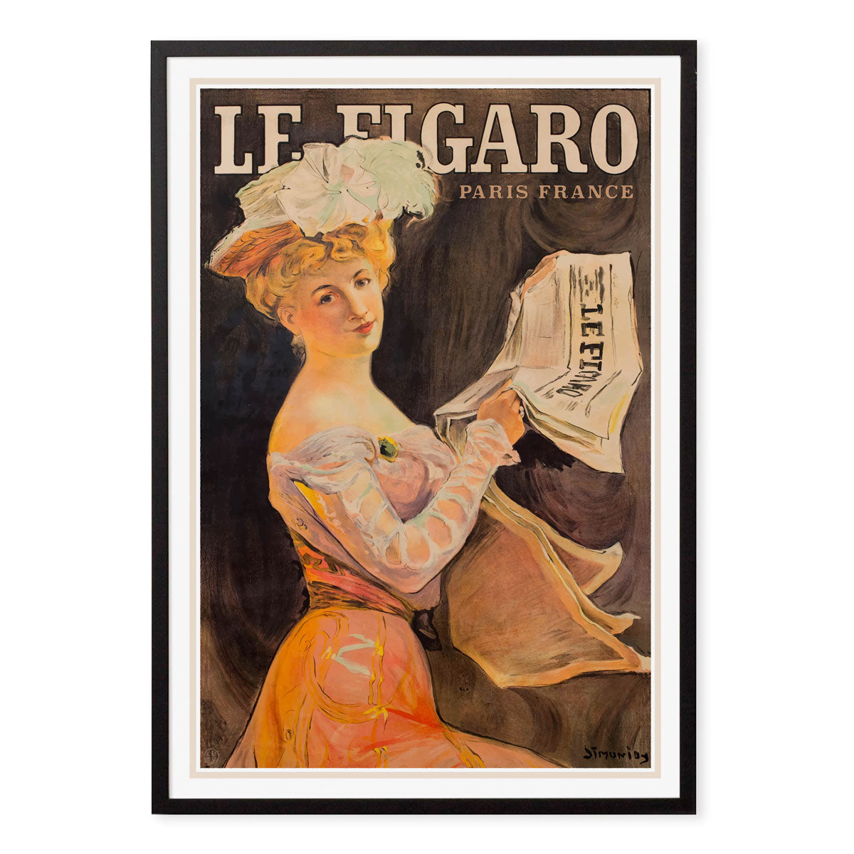 Le Figaro France reto vintage advertising poster print in black frame from Places We Luv