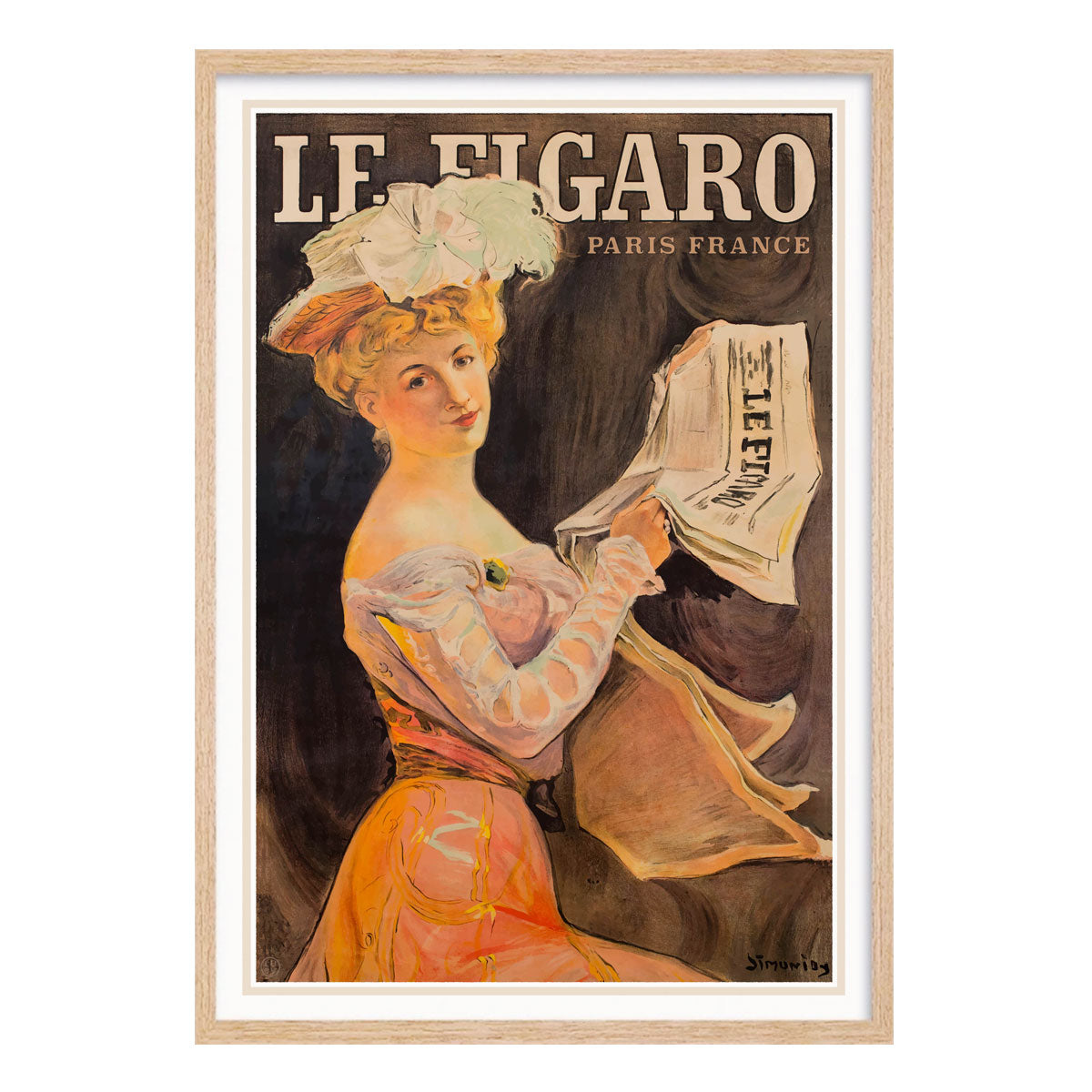 Le Figaro France reto vintage advertising poster print in oak frame from Places We Luv