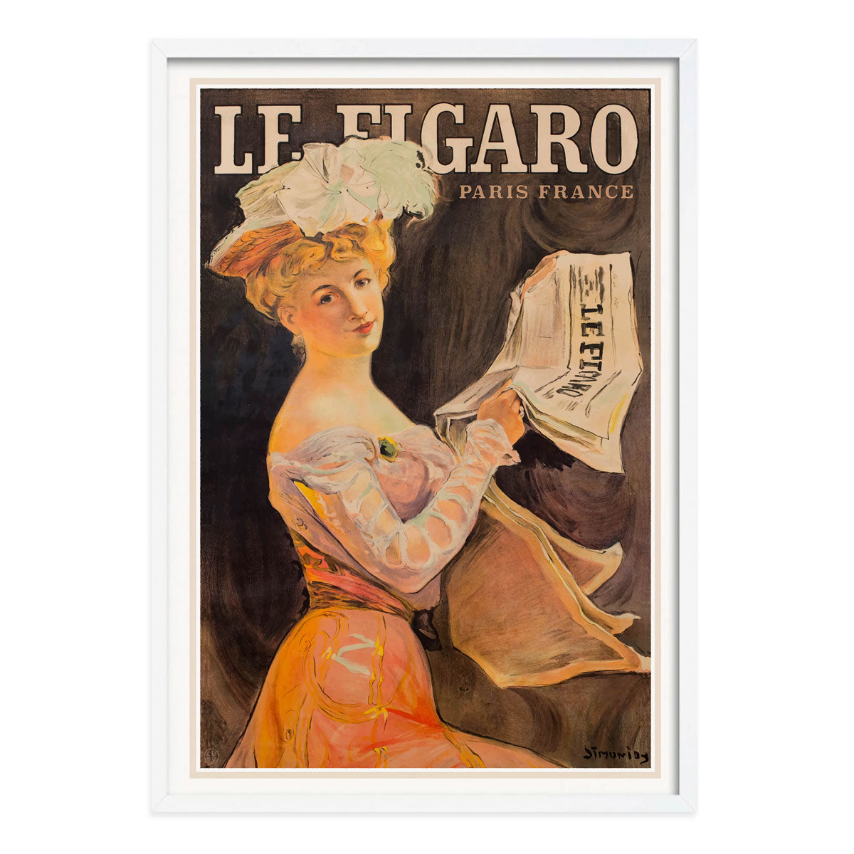 Le Figaro France reto vintage advertising poster print in white frame from Places We Luv