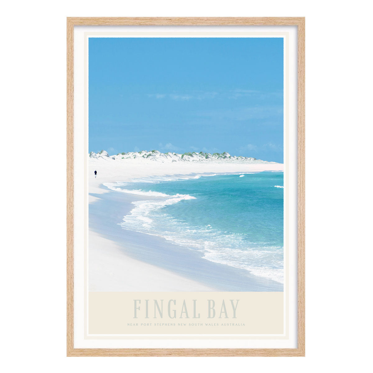 Fingal bay vintage retro poster print in oak frame by places we luv