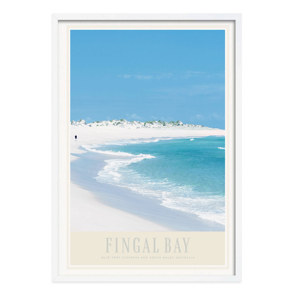 Fingal bay vintage retro poster print in frame by places we luv