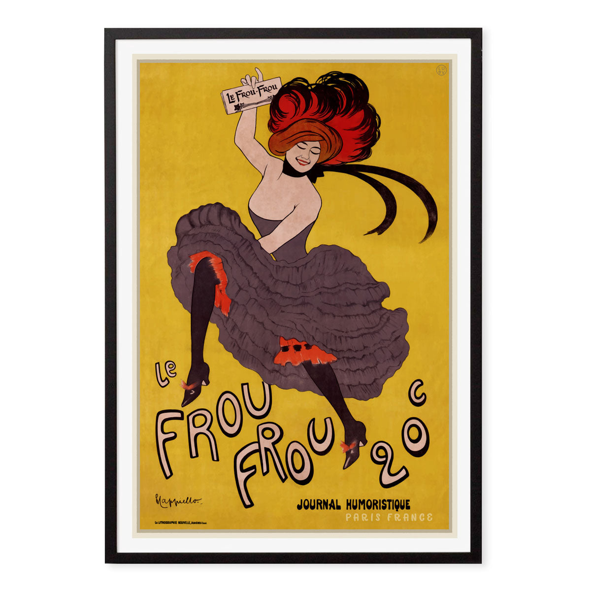 Frou Frou Journal Paris retro vintage poster in black frame from Places We Luv