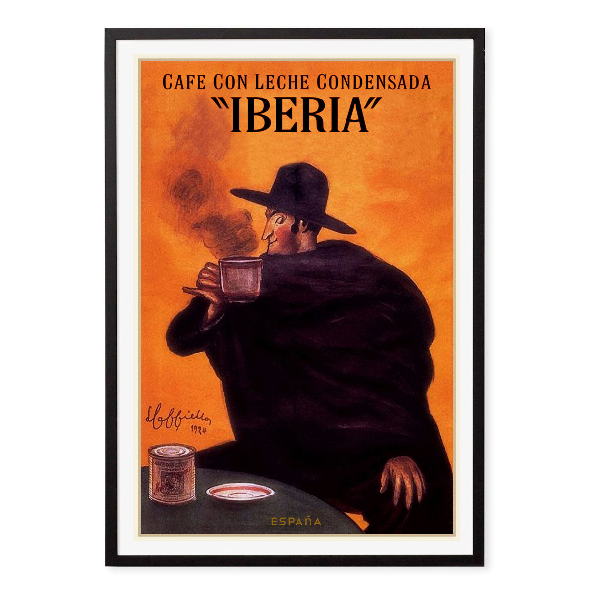 Iberia cafe con Leche vintage retro poster print in black frame from Places We Luv