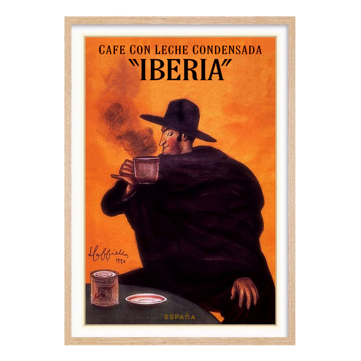 Iberia cafe con Leche vintage retro poster print in oak frame from Places We Luv