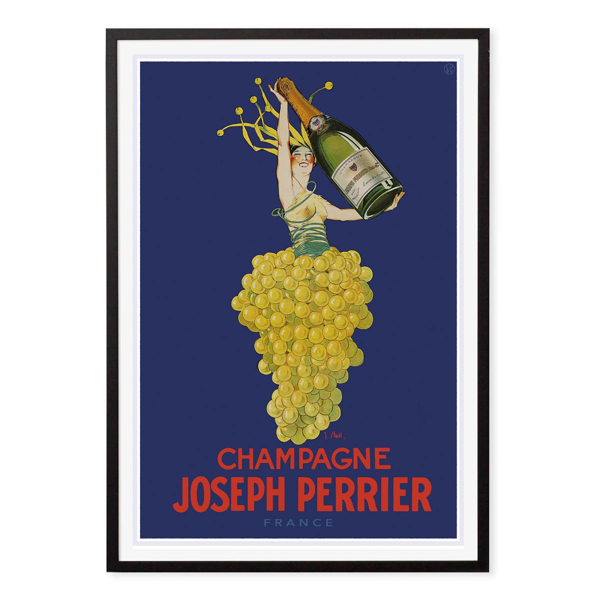 Champagne retro advertising poster France in black frame from Places We Luv