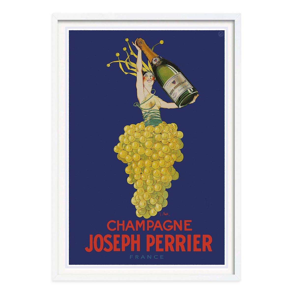 Champagne retro advertising poster France in white frame from Places We Luv