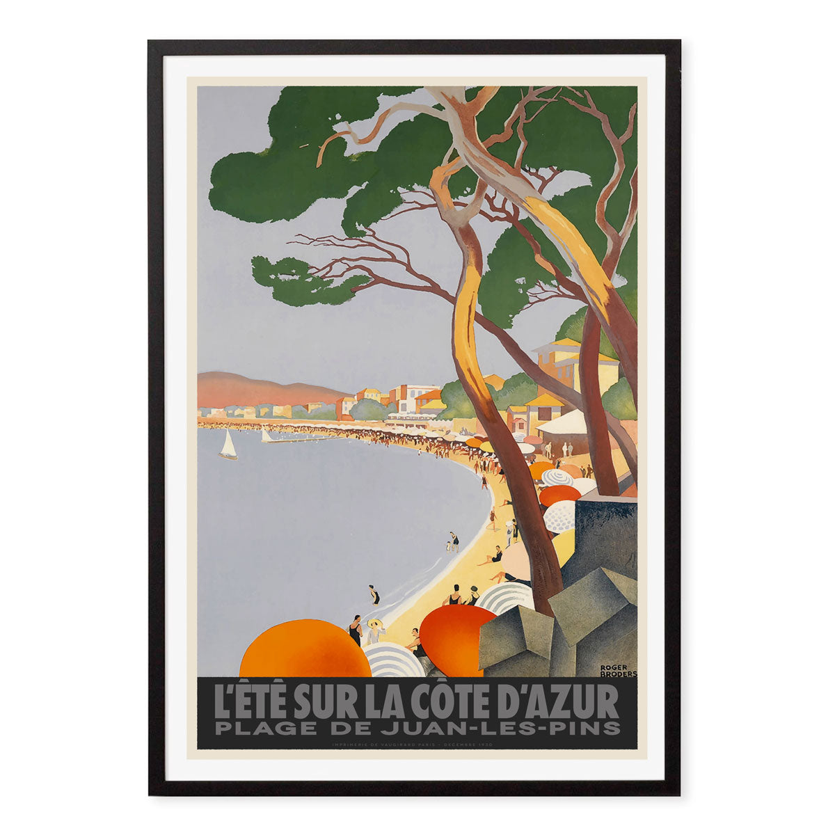 Juan Les Pins France retro vintage travel poster print in black frame from Places We Luv